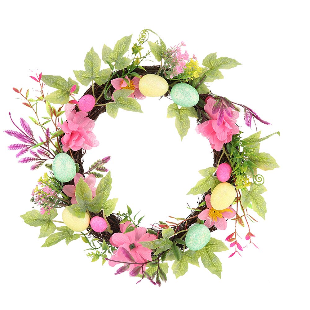 GTWIN 30cm Easter Wreath Door Wreath Artificial Spring Flowers Wreath with Multi Colored Pastel Eggs for Front Door Living Room Wall Decor Home Party Easter Decorations