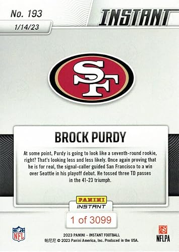 Miniatura 2 de 2022 Panini Instant Football #193 Brock Purdy Rookie Card 49ers - Only 3,099 made