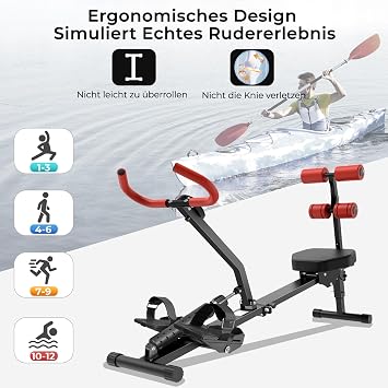 Rudergerät für Zuhause Micyox Hydraulisches Fitness-Rudergerät mit 12 Widerstandsstufen Multifunktionaler Rückenlehne Micyox Heimtrainer Fahrrad Klappbar mit LCD-Display