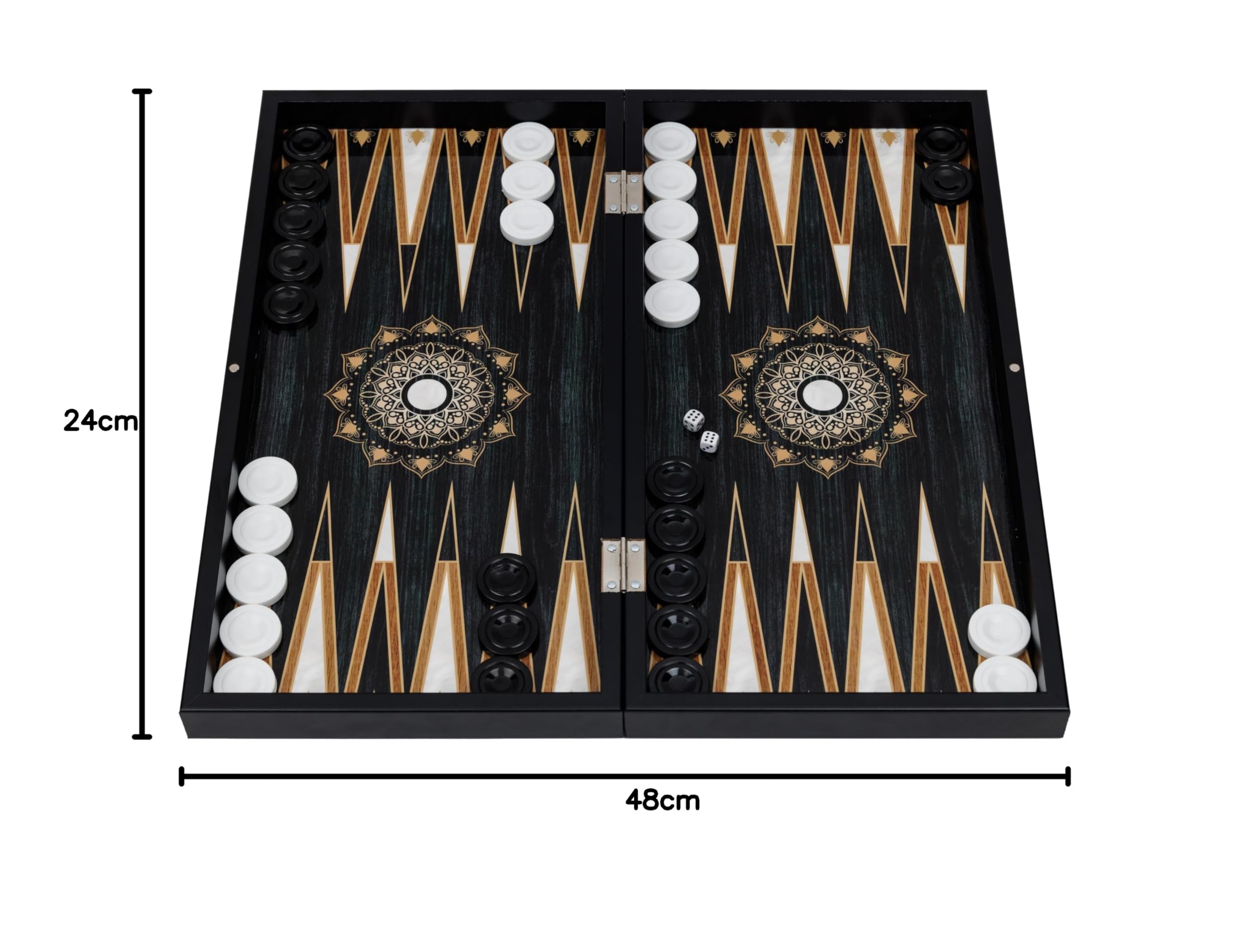 Midnight Pearl Design Backgammon - Jeu de société - 48 cm - En bois - Avec pions en acrylique - Pour adultes et amis