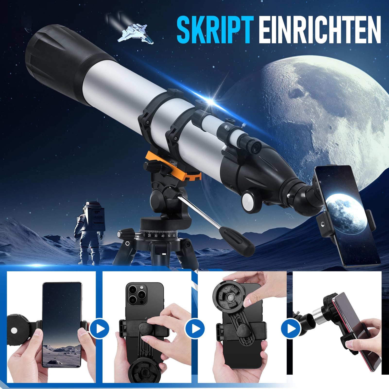 Telescopio astronómico para adultos, apertura de 90 mm, 900 mm, con visor de telescopio, para principiantes y niños, trípode astronómico