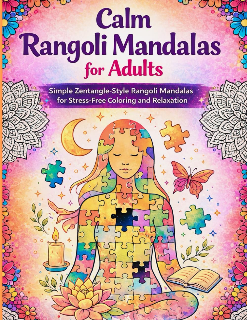 Relax & Color: Rangoli-Inspired Mandalas Calm Rangoli Mandalas for Adults: Simple Zentangle-Style Mandala Coloring Book for Relaxation, Creativity, and Stress Relief