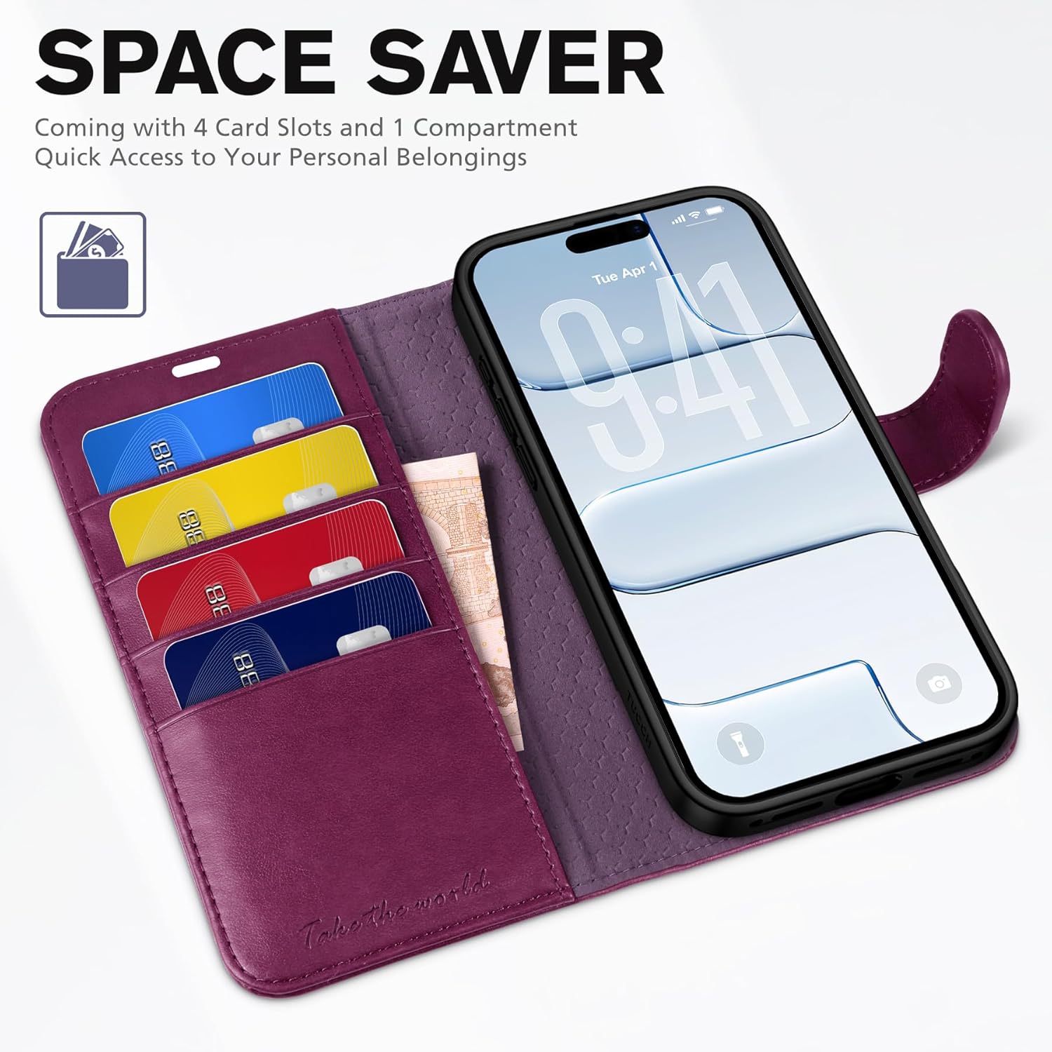 TUCCH Wallet Case for iPhone Air (6.5") 2025, RFID Blocking 4 Card Holders | Kickstand | Shockproof TPU Shell | PU Leather | Magnetic Closure | Protective Flip Folio Cover | Plum Purple
