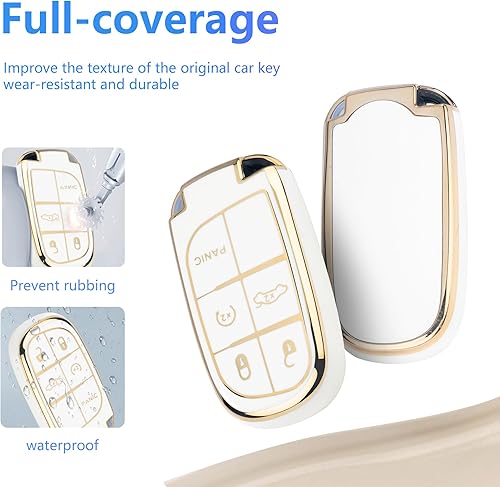 Miniatura 10 de Funda para llave de automóvil para Jeep y Dodge con llavero dorado para Grand Cherokee Renegade Chrysler Durango Challenger Journey Caravan RAM