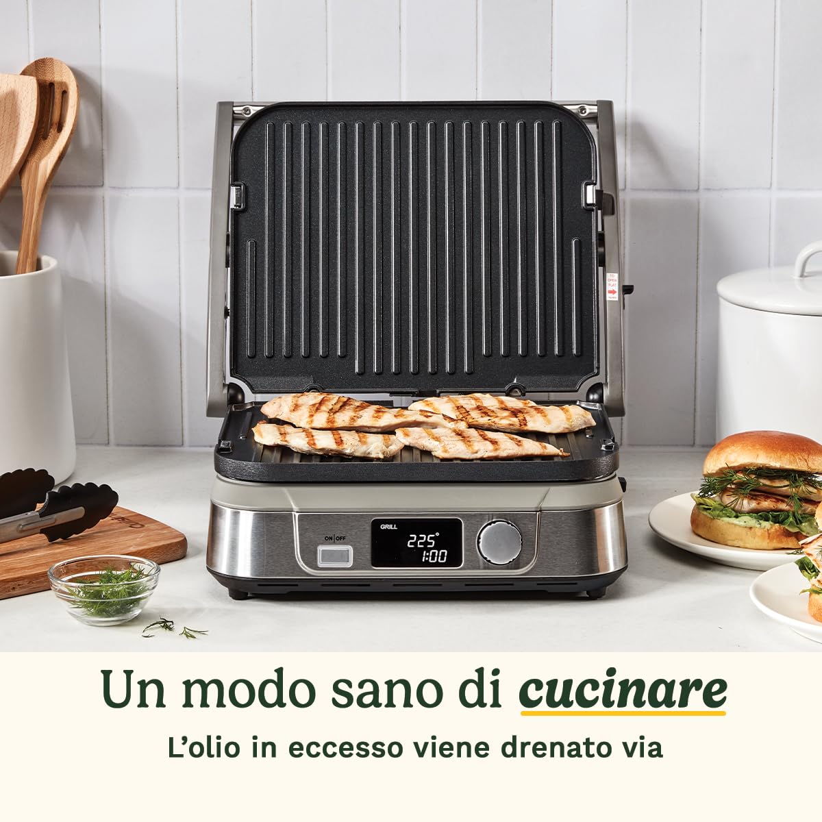 Cuisinart Grill 6-in-1: Piastra, Waffle, Grill/Piastra, Piastre antiaderenti reversibili, Display digitale, SearBlast®, Cerniera regolabile GR5E