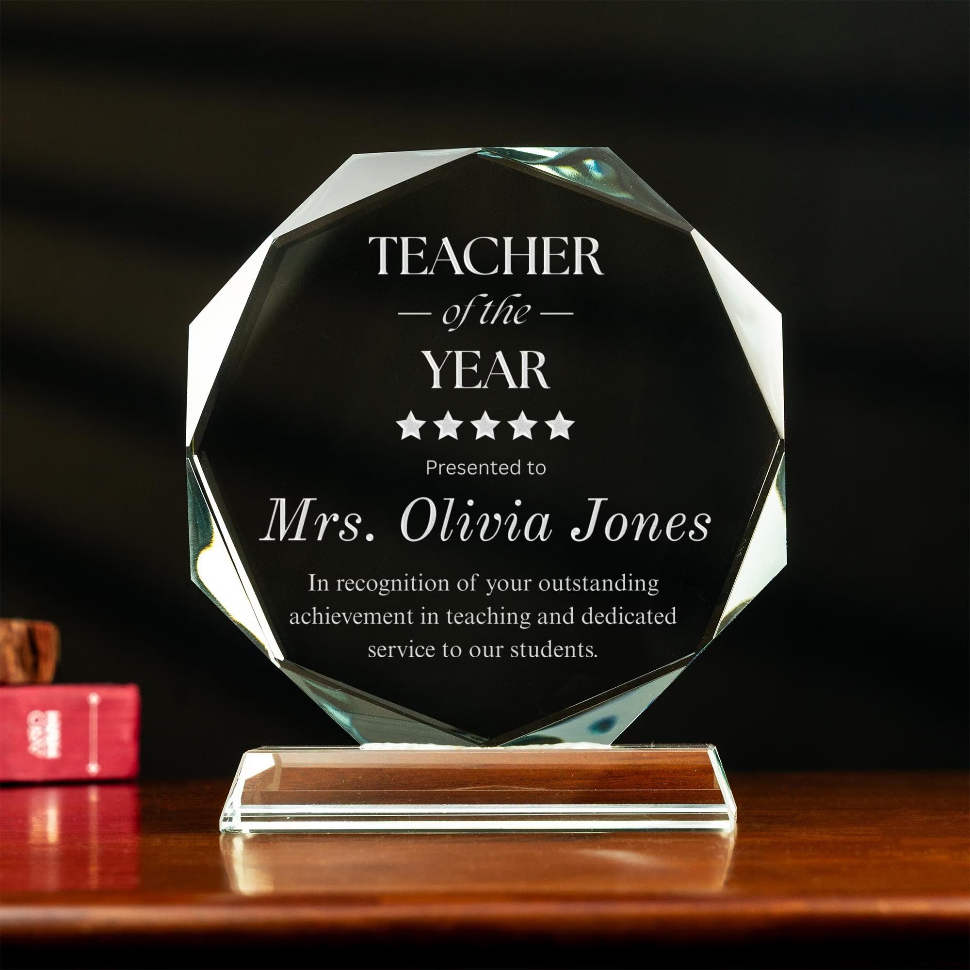Lucy Engraving Personalized Teacher of The Year Crystal Award – Engraved Gift for Teacher Appreciation or Retirement – Custom 6" Glass Trophy &