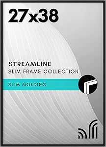 Americanflat 27x38 Poster Frame with Polished Plexiglass - Streamline Collection - Thin Border Picture Frame for Wall Display - Hanging Hardware Included - Black