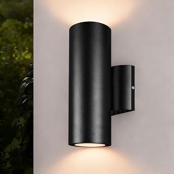 Modern Outdoor Cylinder Wall Lights, Matte Black Waterproof Wall | Porch Light 2700K Warm White, Up Down Lights, Aluminum, Exterior Light Fixture Wall Mount