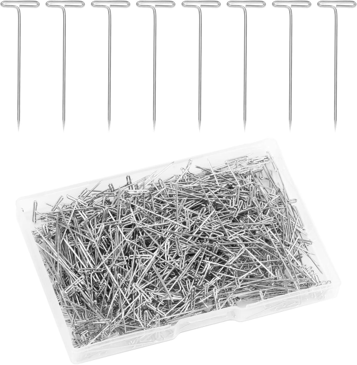 500pcs 1.5 inch T Pins for Wig, Metal Display Jewelry T Pins with Storage Box