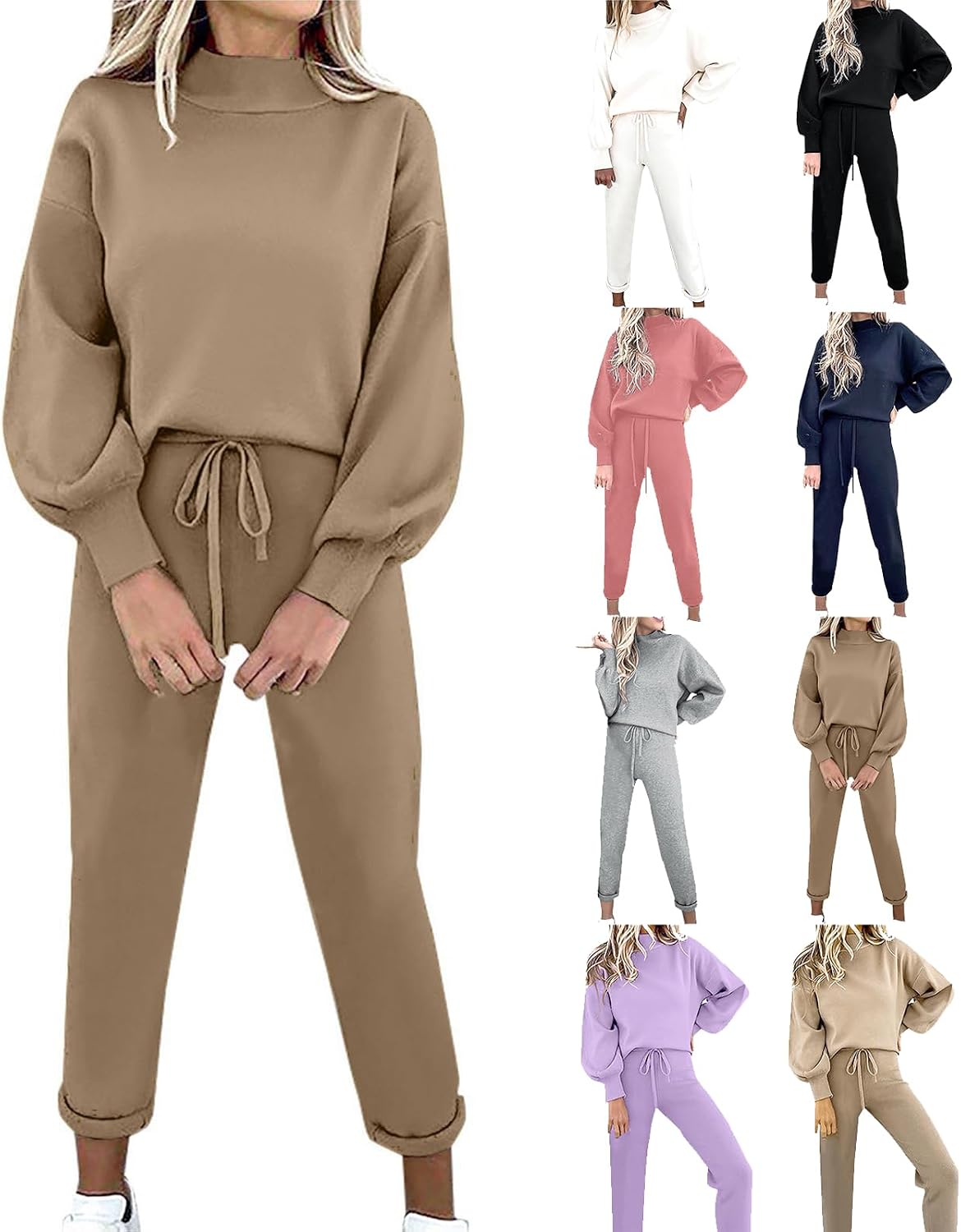 Sweatsuits Women 2 Piece Outfit Fleece Crewneck Sweatshirts Joggers Sweatpants Track Suits Matching Lounge Pants Sets