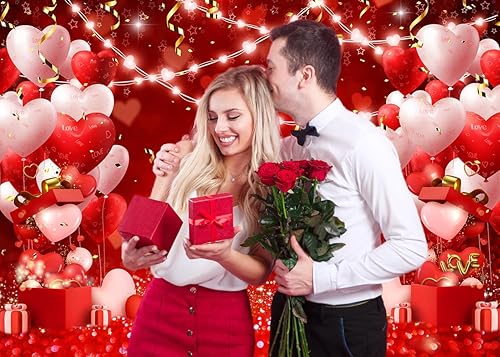 Miniatura 3 de Alltten Fondos de fotos para el día de San Valentín de 7 x 5 pies con corazones rojos, globos de amor para el día de San Valentín, boda,