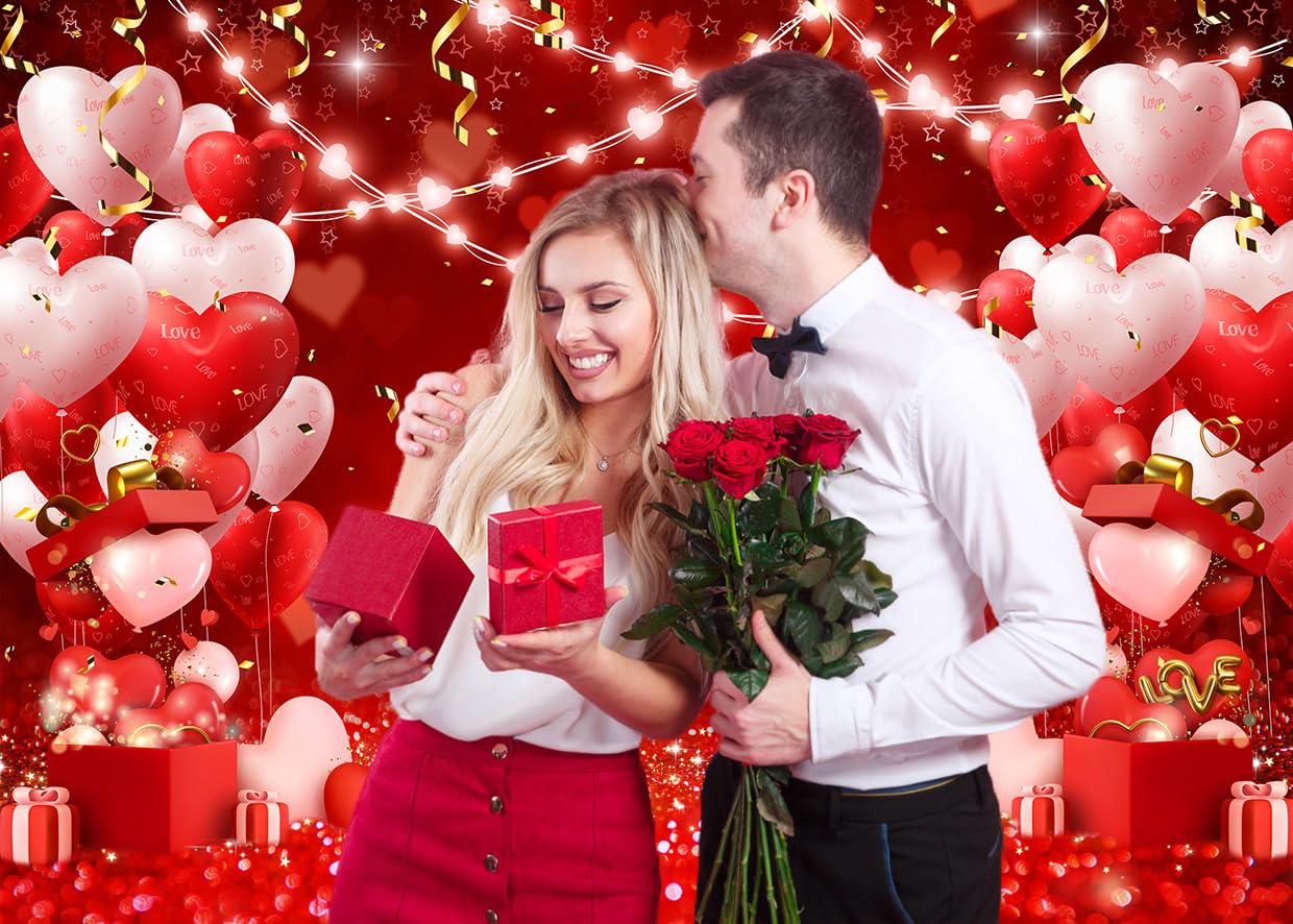 Allenjoy Valentinstag Hintergrund – 2,1 X 1,5 M Stoff Mit Roten Herzen – Für Fotoshootings & Partys