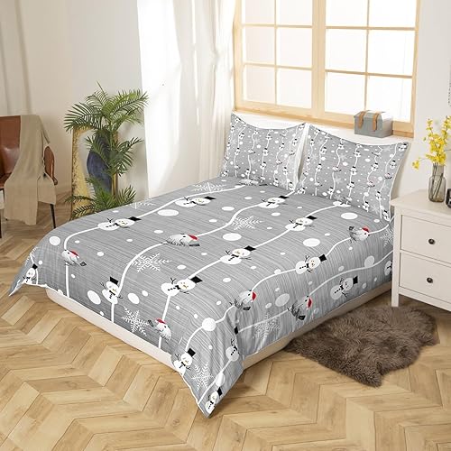 Miniatura 3 de Erosebridal Juego de ropa de cama de muñeco de nieve de Navidad, tamaño King para niños y niñas, funda de edredón con temática de invierno, funda de