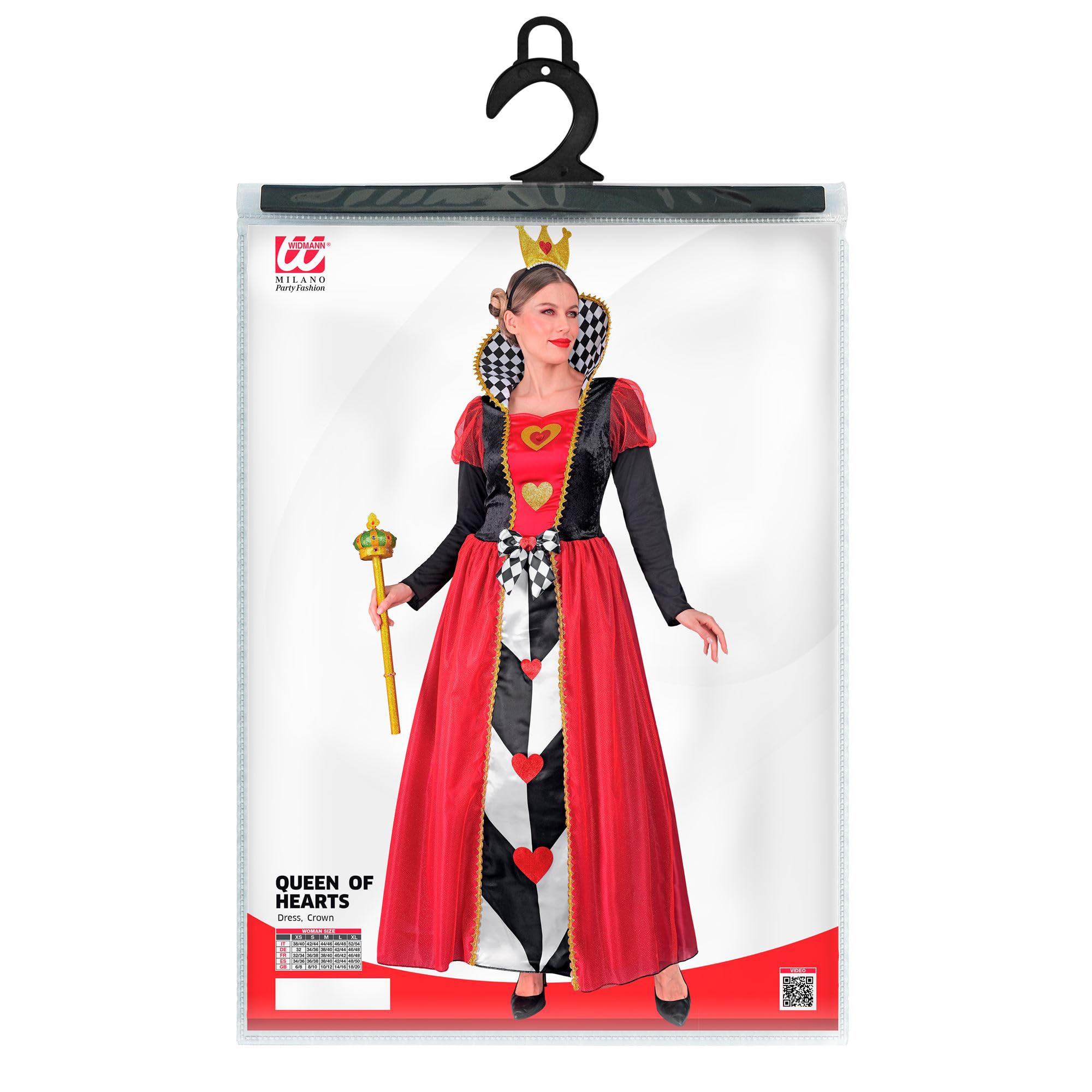 W WIDMANN MILANO Party Fashion - Disfraz de Reina de Corazones para mujer | Con vestido y corona, disfraz de cuento de hadas para Carnaval, fiestas temáticas y representaciones teatrales