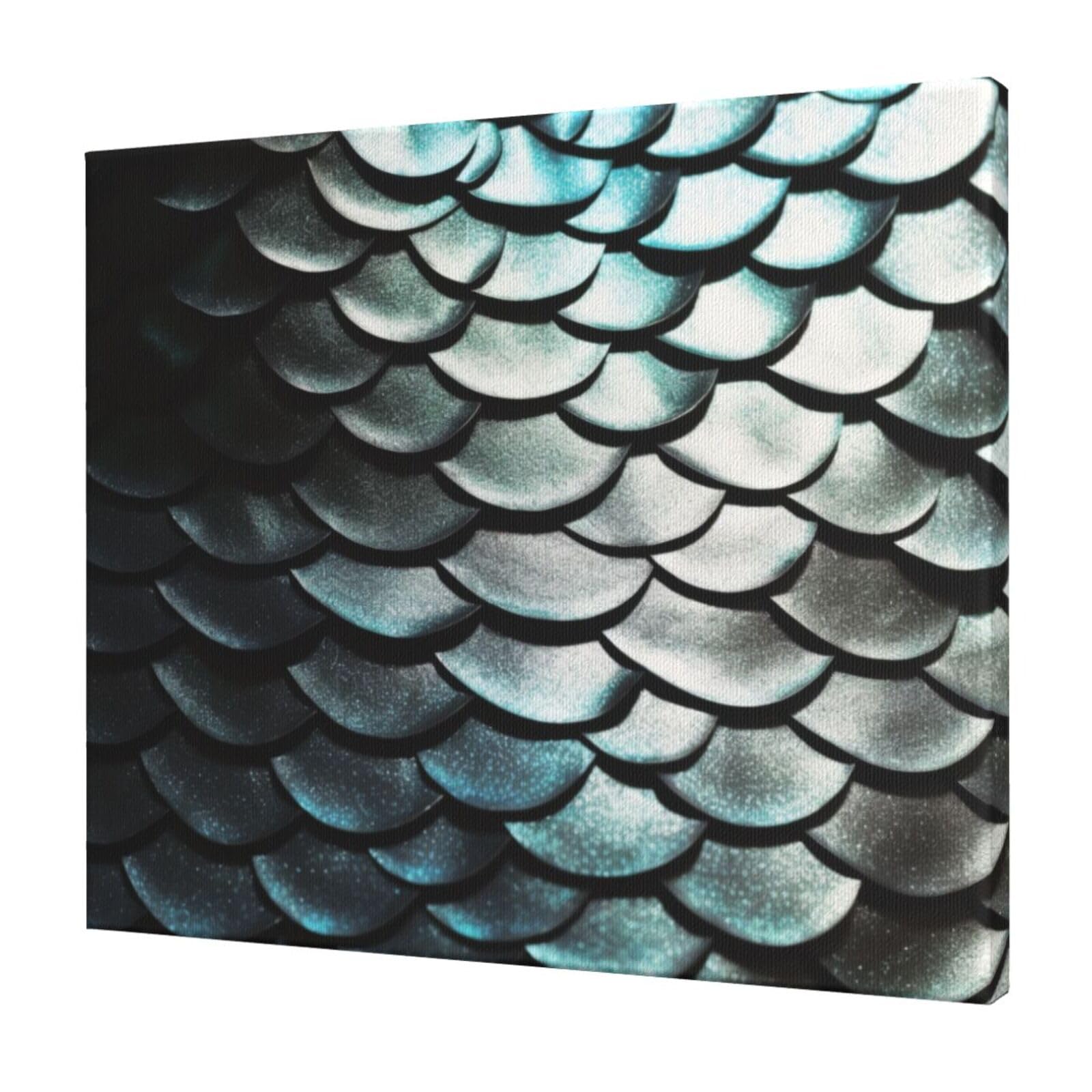 YKLJG Silver fish scale Printed Wall Art Canvas Prints 60x50 CM Wooden Framed Picture Painting Artwork for Bedroom Kitchen Home Office Decor
