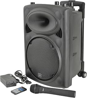 QTX | QR10PA Tragbares PA-Lautsprechersystem mit Bluetooth, TWS-Stereo, UHF-Funkmikrofon, USB/SD/FM-Media-Player, wiederaufladbarer Akku, Trolley, kompakter kabelloser Verstärker