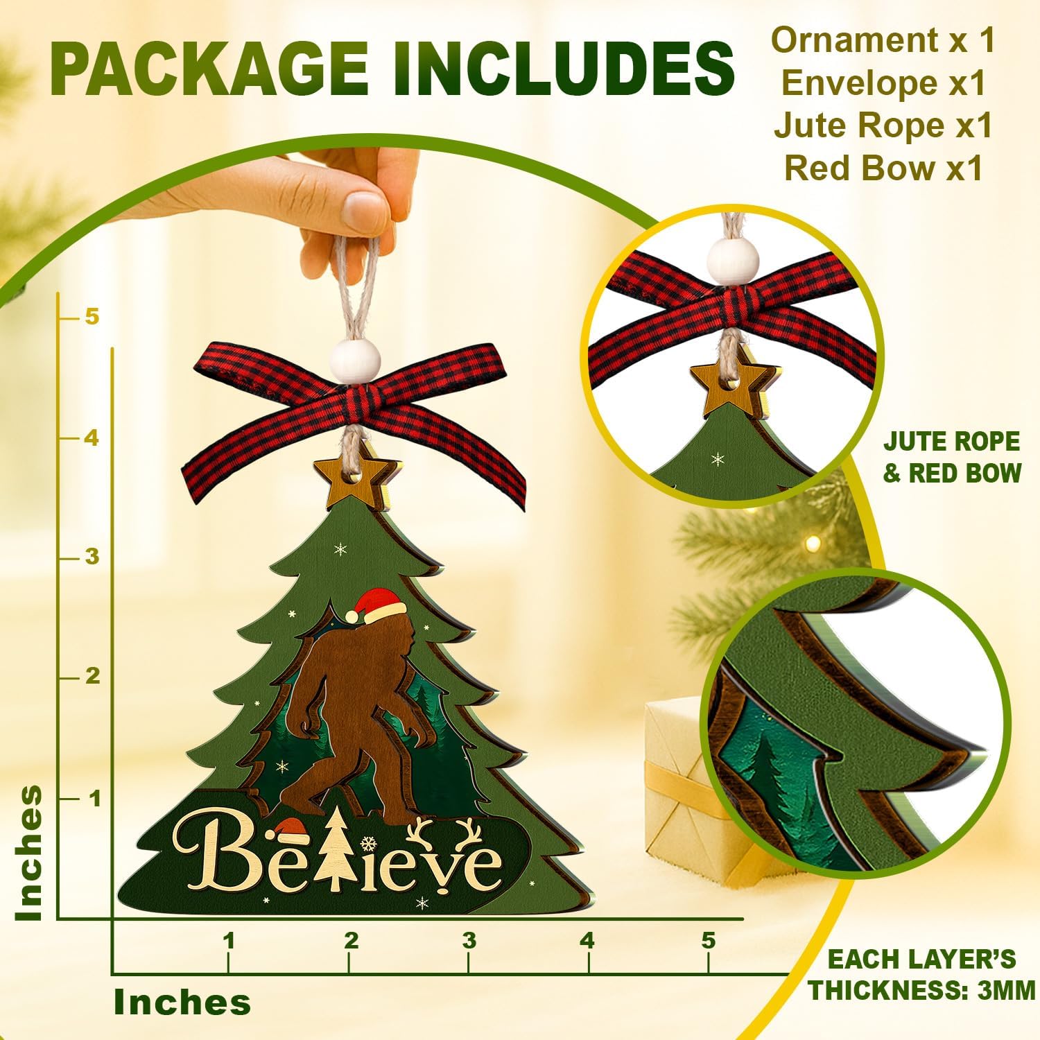 Bigfoot Ornaments for Christmas Tree - Bigfoot Ornament - Bigfoot Gifts, Sasquatch Gifts for Men, Women, Friends, Bigfoots Lovers - Camping Ornaments - Faux Stained Glass Acrylic Ornament 2025 - Image 3