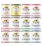 Werling & Sons Canned Meat Variety Pack 28 oz – Fully Cooked & Ready to Eat | Includes 2 Hamburger, 2 Chicken, 2 Beef, 2 Turkey, 2 Pork, 1 Pork Sausage & 1 Taco Beef Filling | Shelf-Stable Premium Canned Meat for Pantry, Everyday Meals, Emergency Storage, Camping & Survival | Pack of 12 | Made in USA