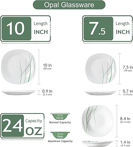 Miniatura 3 de VEWEET Avivaglas - Juego de vajilla de 18 piezas para 6, vajilla de cristal opal, juego de platos llanos, platos de sopa, plato de postre, servicio