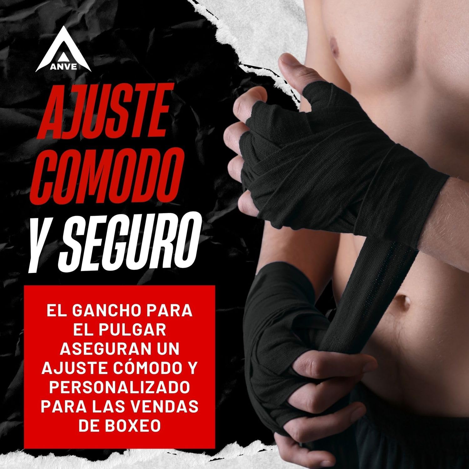 ANVE®️ Vendas Boxeo 100% Poliester + Bolsa de Almacenamiento | Vendas de Boxeo de 3 Metros para Boxeo, Muay Thai, Kick Boxing. etc. - 5