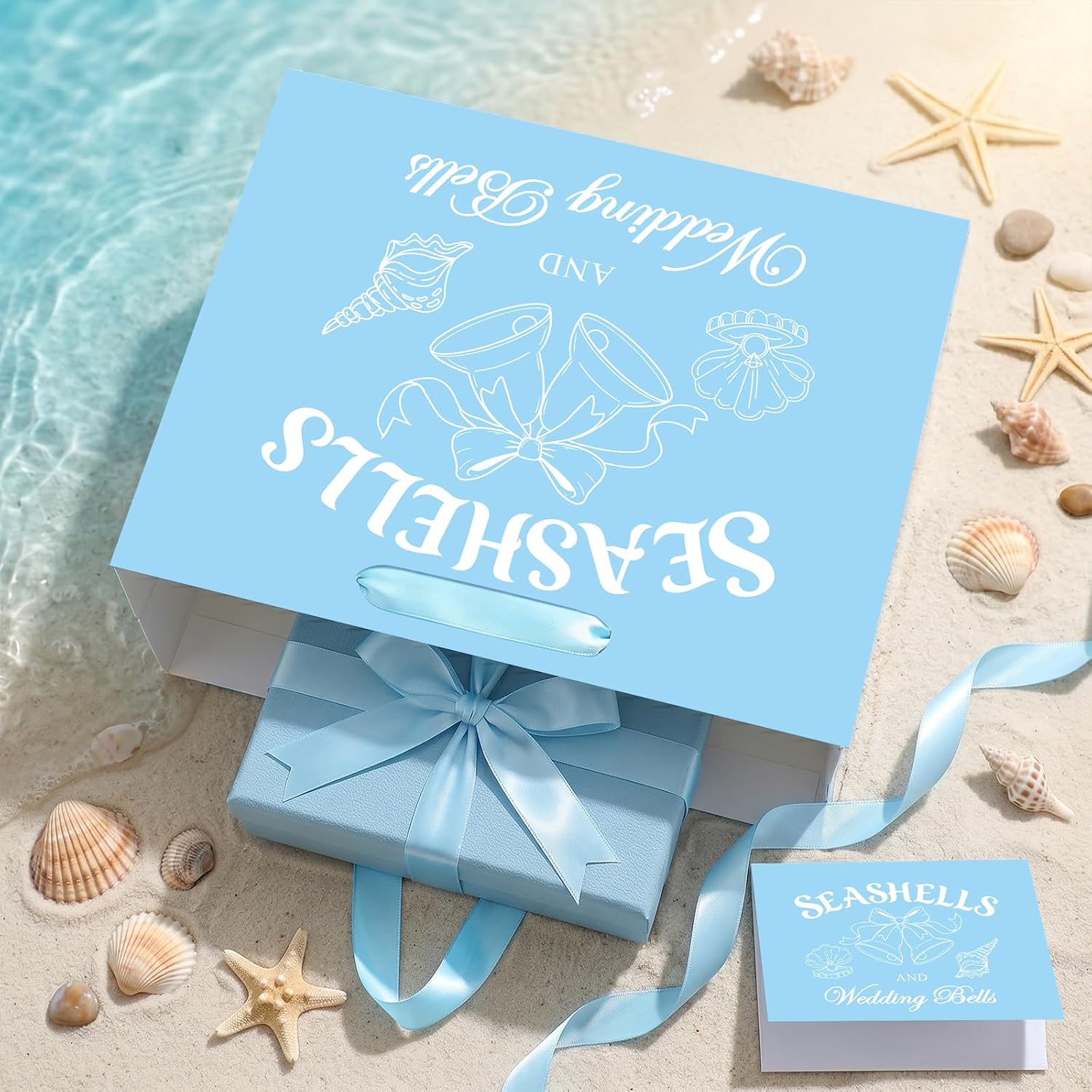 Seashells and Wedding Bells Decoration Beach Wedding Gift Bag with Card & Wrapping Paper Blue Last Toast on the Coast Bachelorette Decor for Coastal Tropical edding Bridal Shower Engagement Party