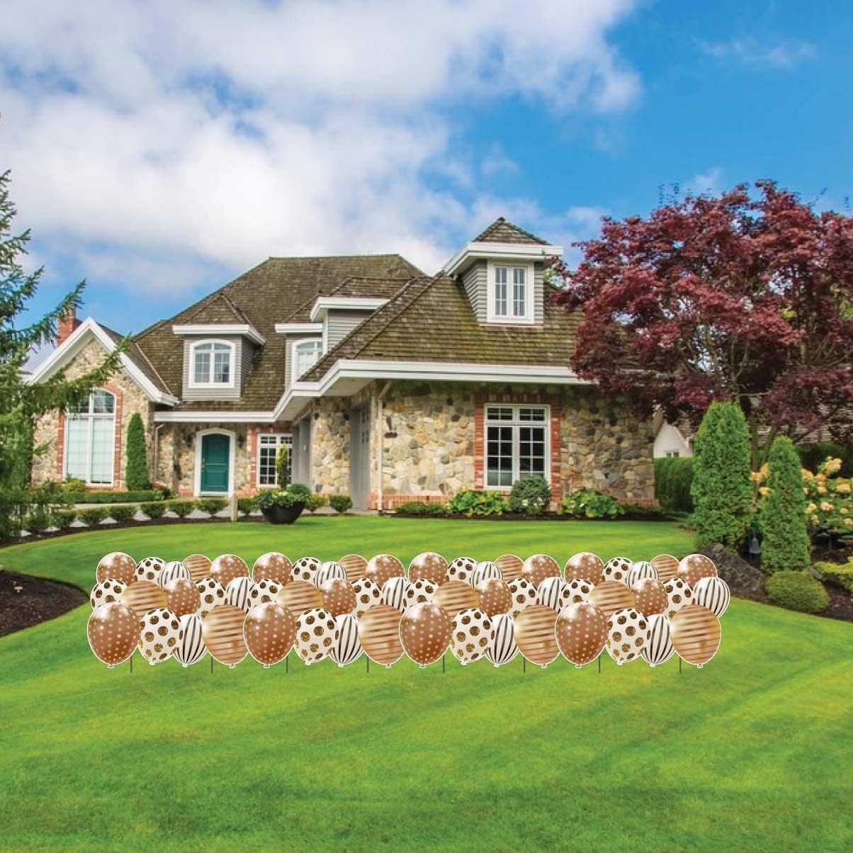 VictoryStore EZ Fillers, Colorful Pattern Balloon Yard Sign Set of 4 with Stakes, Balloon Yard Cards (Gold)