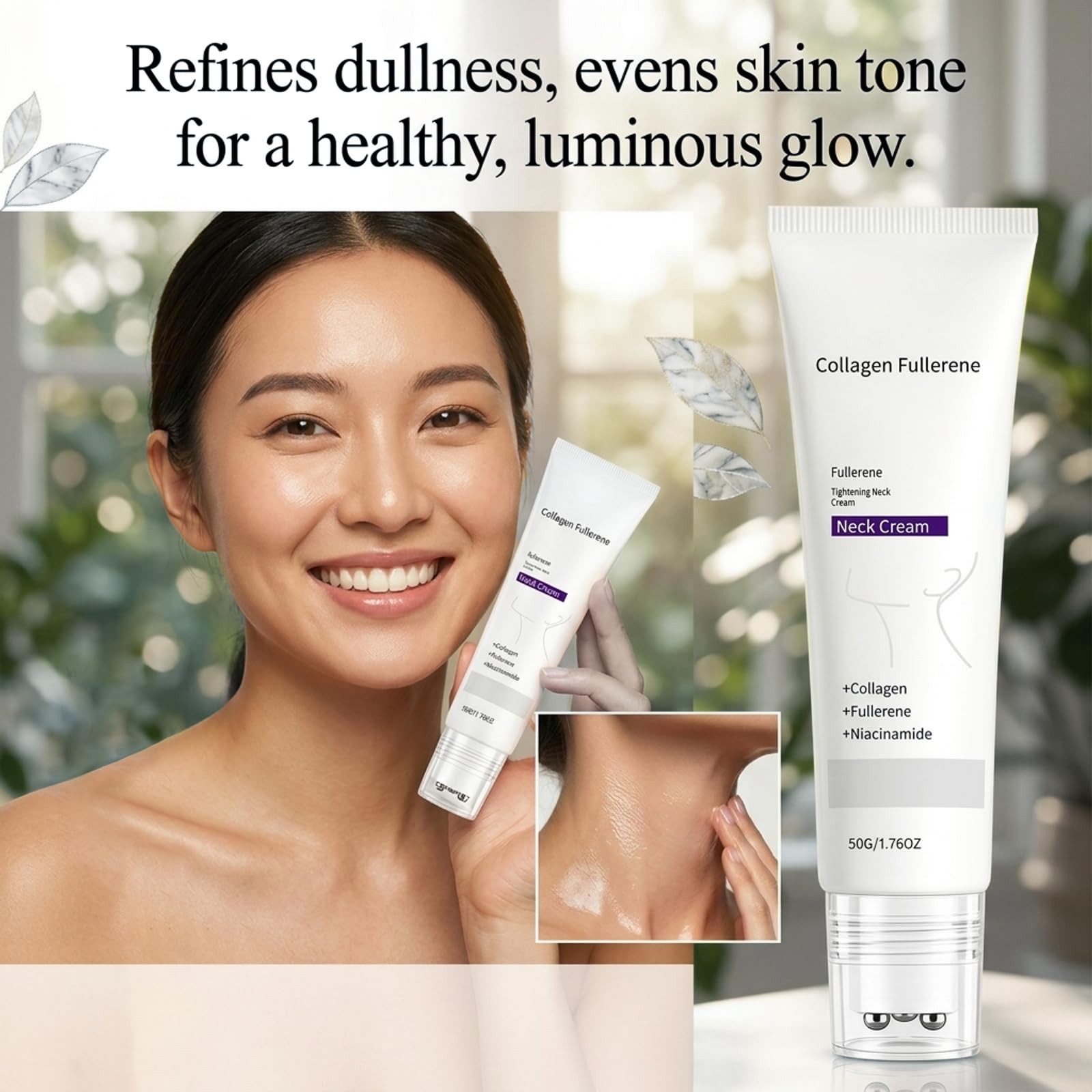 Crema Rassodante per il Collo con Rullo, Magic Collagen Fullerene Neck Cream, Crema Collo e Décolleté Lifting Con Collagen Peptides, Firming Neck Cream, Riduce Rughe, Nutre, Anti Rughe, 50g (3pcs)