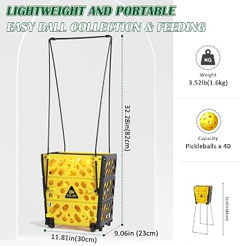 Pickleball Hopper Collector, 40 Pickleball Balls Capacity, Lightweight Pickleball Picker Upper, Pickleball Picking Ball Picking Tool.