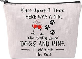 Dog Mother Wine Lover Gift Dog Owner Cosmetic Bag Dog Mom Zipper Pouch Makeup Bag Dog Lover's Gift (Dog Wine ca)