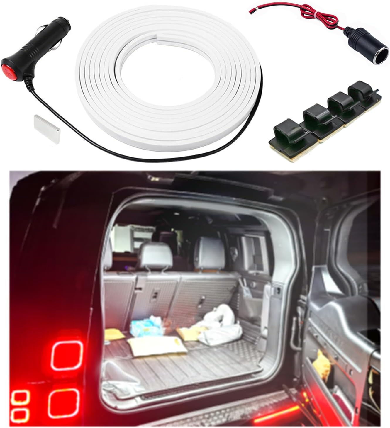 Trunk LED Light Strip for Land Rover Defender 90 110 130 2020-2023 Accessories, Silicone Waterproof Land Rover Defender Interior Illumination Decoration, Xenon White