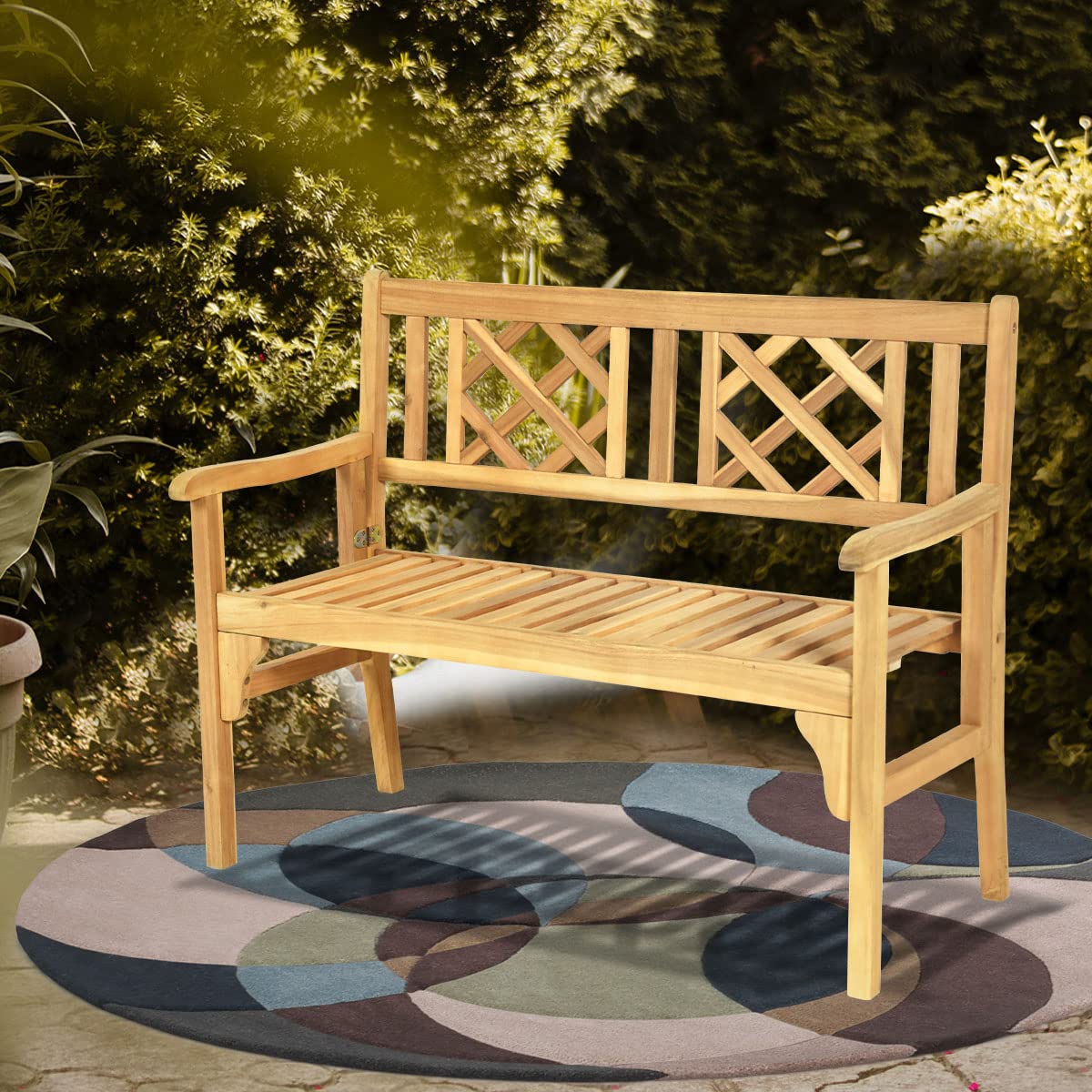 KOMFOTTEU Banc de jardin pliable pour extérieur, banc de jardin portable en bois d'acacia avec charge de 320 kg, banc 2 places pour terrasse, balcon, jardin