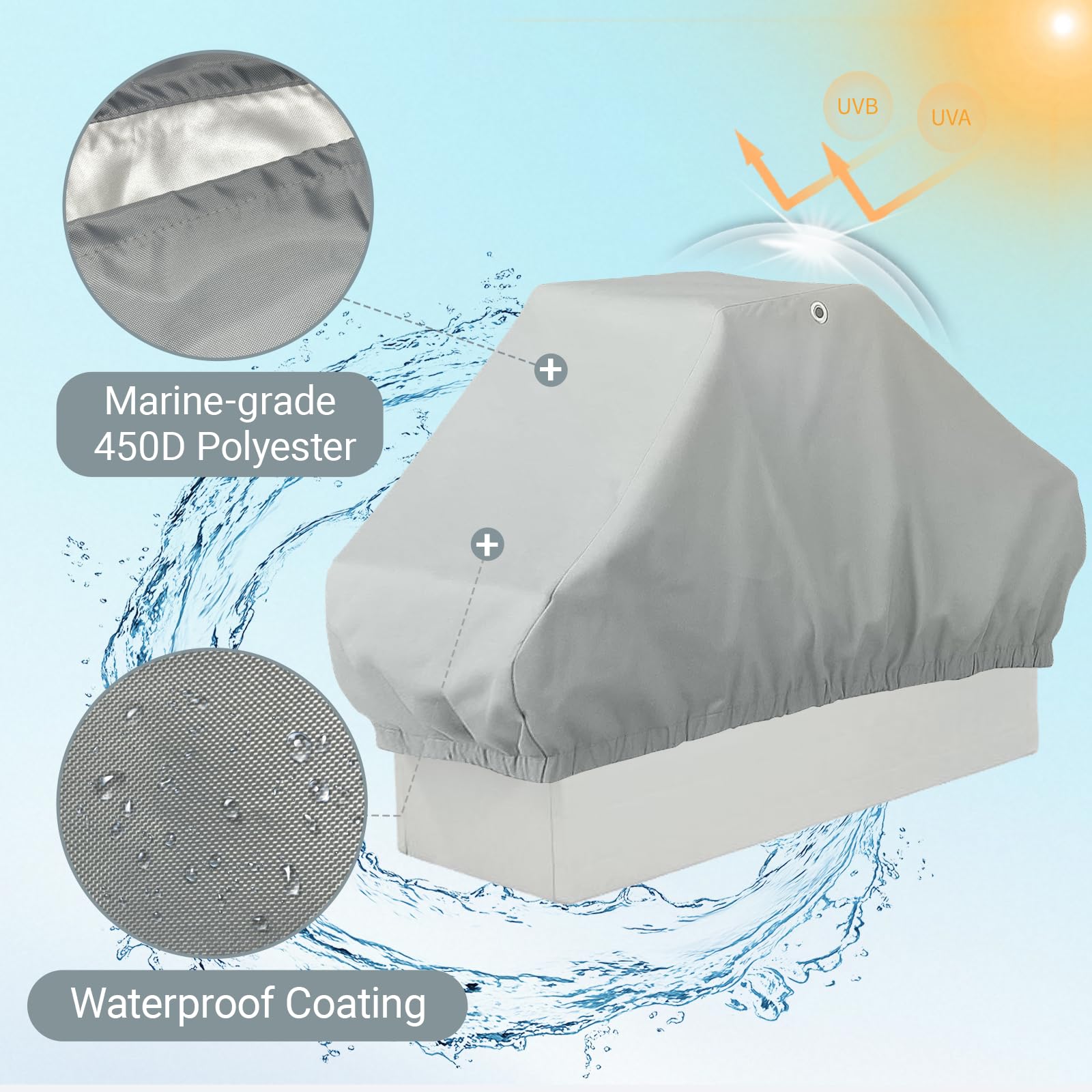 Coprisedile per barca, doppio sedile posteriore a retro, impermeabile, resistente, Oxford 420D, resistente ai raggi UV, 127 cm di lunghezza x 55,9 cm di larghezza x 55,9 cm di altezza (grigio)