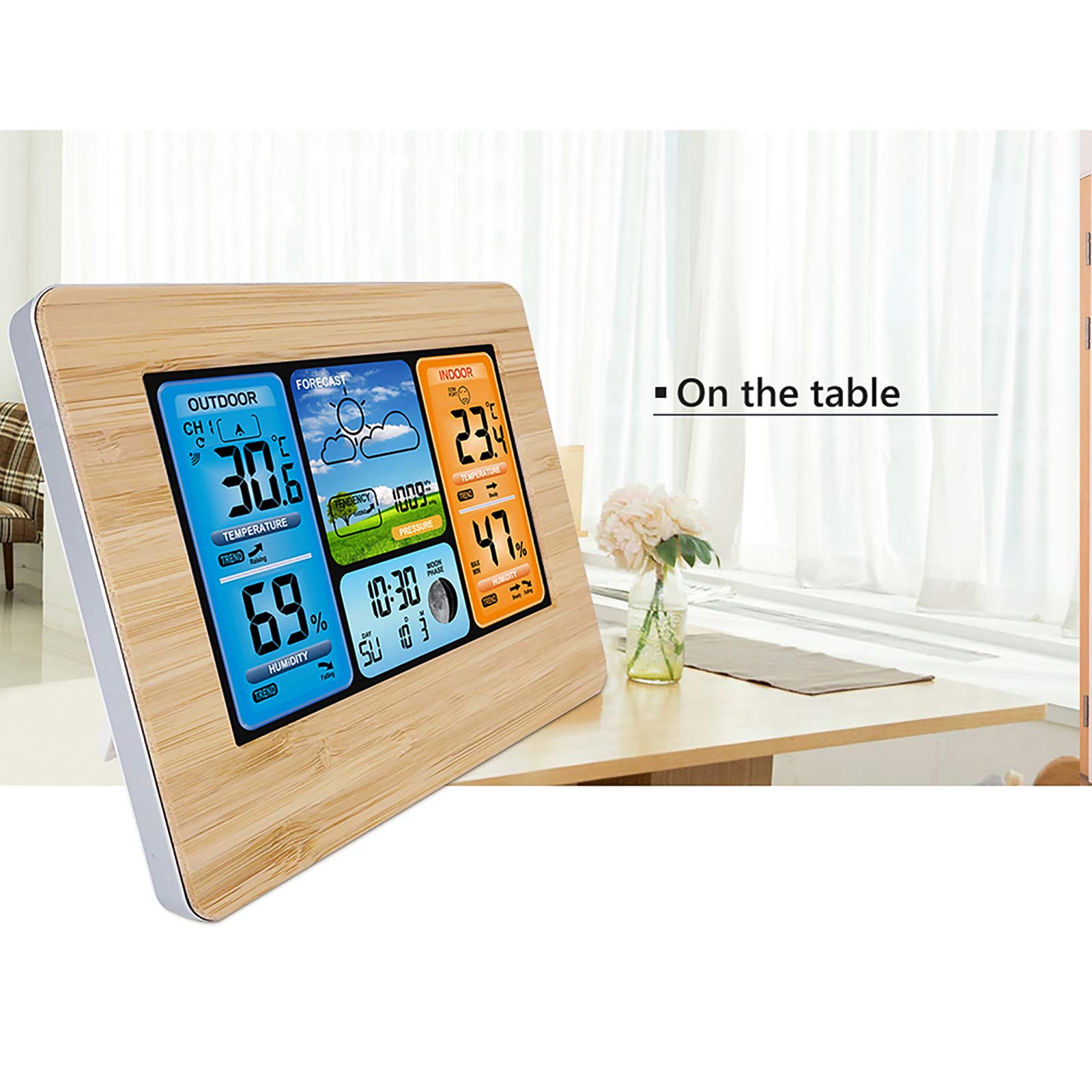 Stazione Meteo con Sensore Esterno, Stazione Meteo Digitale con iInterno Esterno Previsioni Meteo Temperatura e Umidità Dell'aria, Adattatore AC, LCD Display a Colori, Uso Interno ed Esterno (Giallo)