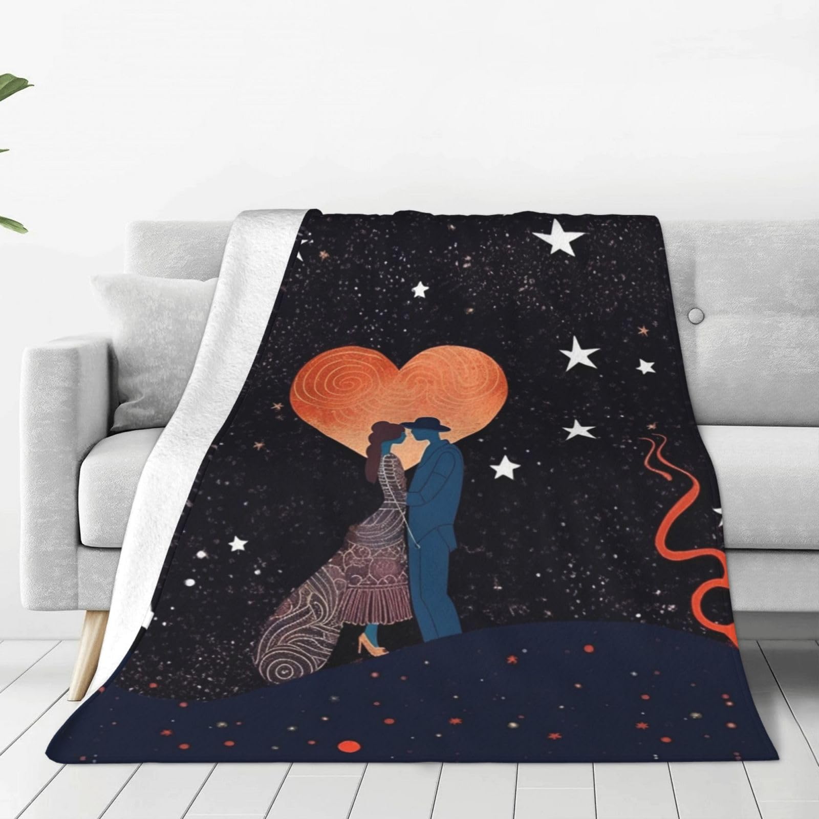 Couple at Night Throw Blanket for Couch, Plush Fuzzy Soft Flannel Blankets and Throws for Sofa, 80"x60" Bed Blankets for Travel Camping Chair, All Season Warm Fleece Blanket