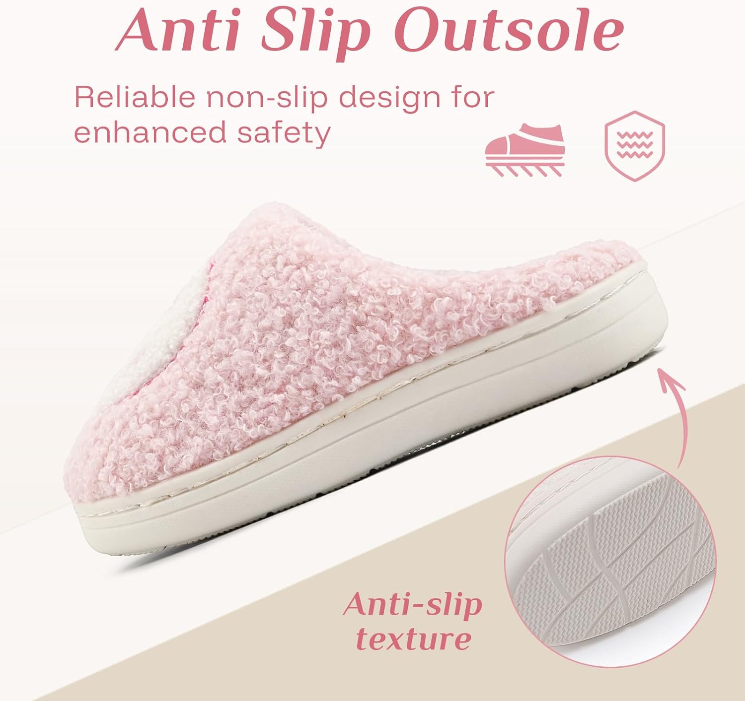 COVS Cute Kids Face Slippers for Girls Boys Soft Plush Happy Face Slippers Non-Slip Big Kids Warm House Slippers Indoor Outdoor（Pinky white 38/39）