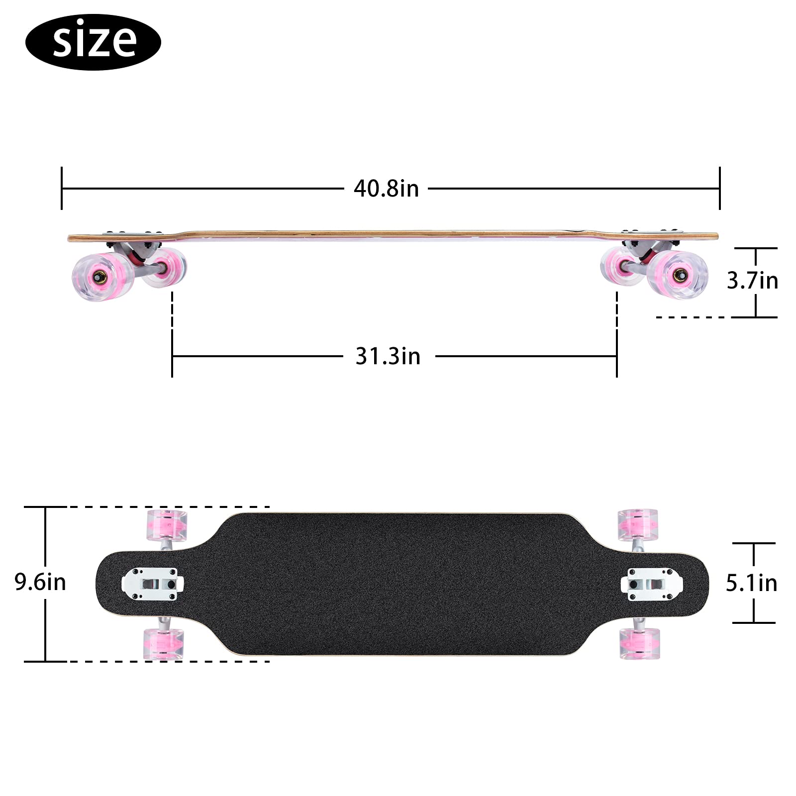 Longboard édition spéciale Board Complet y Inclus Outil en Forme de T,Érable Canadien 8 Plis, Roulements à Billes ABEC-11 High Speed, Drop-Through Freeride Skaten Cruiser Boards (Love)
