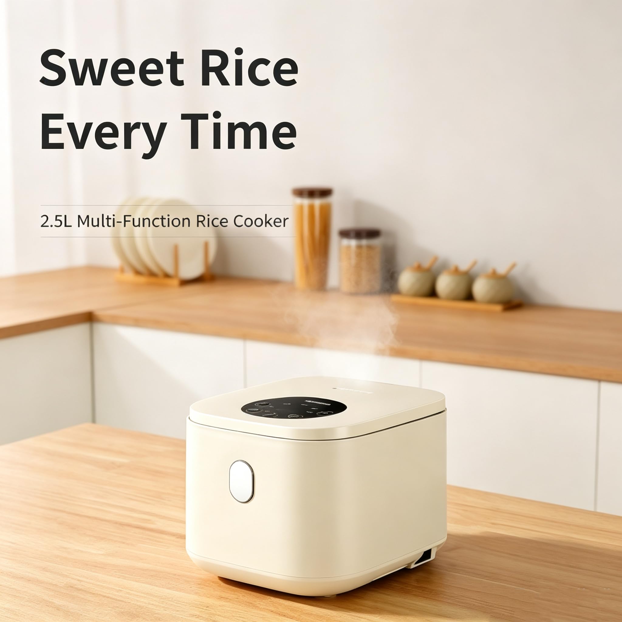Cuociriso A Basso Contenuto Di Zucchero, Mini Pentola Per Riso Da 2,5 Litri | Con rivestimento interno antiaderente in ceramica, timer 24 ore e 8 funzioni, display a LED e avvio con un clic(2.5L)
