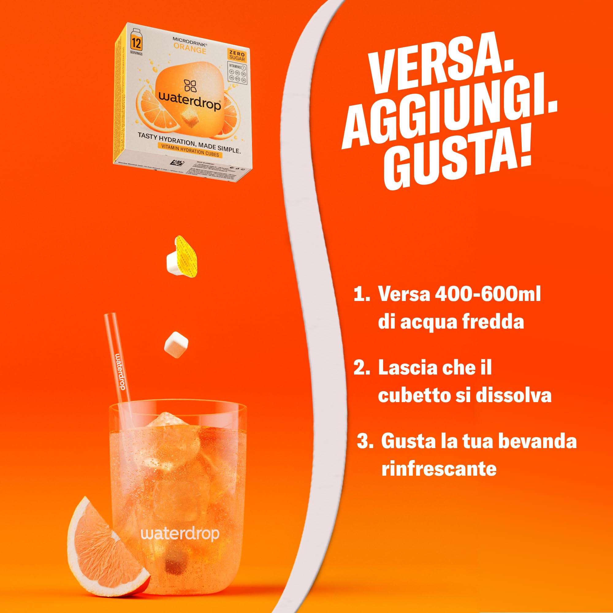 waterdrop® Set Microdrink, ARANCIA, LIMONE e POMPELMO, 36 cubetti effervescenti senza zucchero per aromatizzare l'acqua, Estratti di frutta e piante, Acqua Aromatizzata senza infusione a freddo
