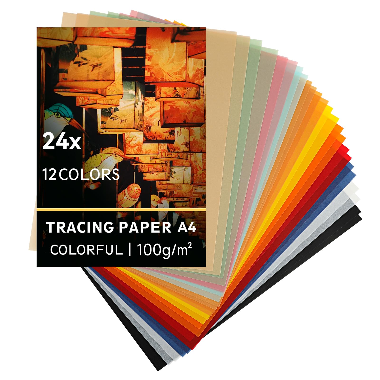24 feuilles de papier calque coloré A4 – papier vitrail de qualité pour travaux manuels, lanternes, impression, dessins, scrapbooking et projets créatifs pour enfants.