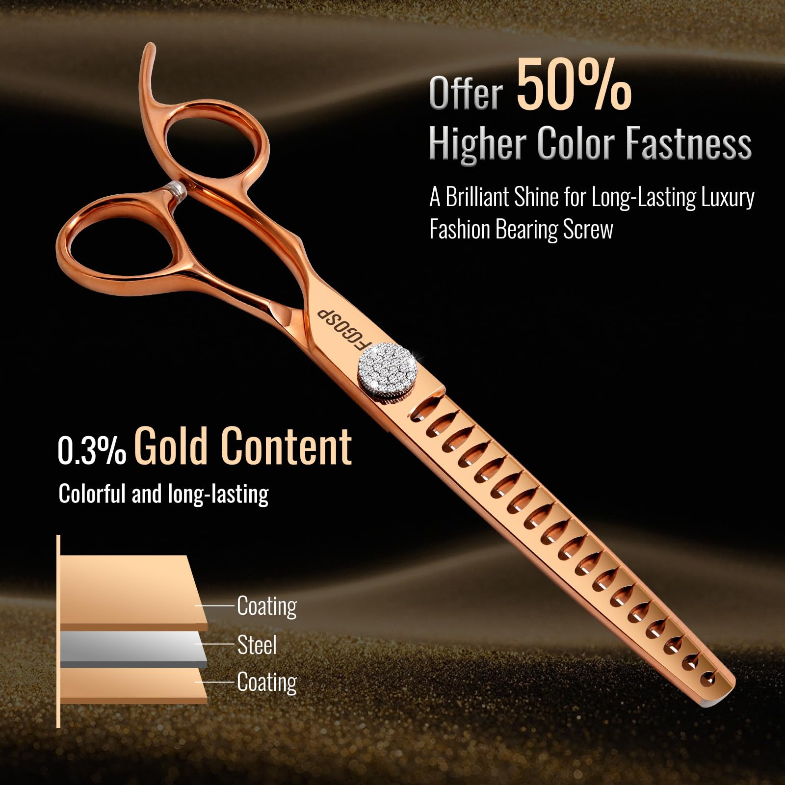 Linkshänder Professionelle Chunkers Hund Pflege Schere 7 '' Rose Gold Titan Verdünnungsschere für Hunde Katzen Haustier Pflege Schere Japanische 440C 70% Verdünnungsrate 18 Zähne (7, Chunker)