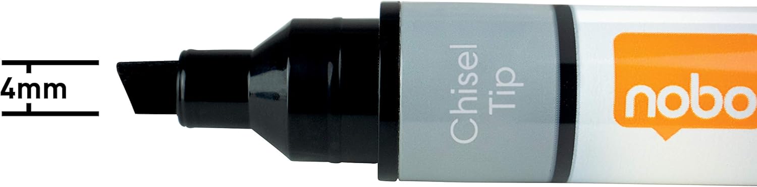 Nobo Liquid Ink Drywipe Whiteboard Pens, 4 mm Chisel Tip, Pack of 10, 1915382, Coloured