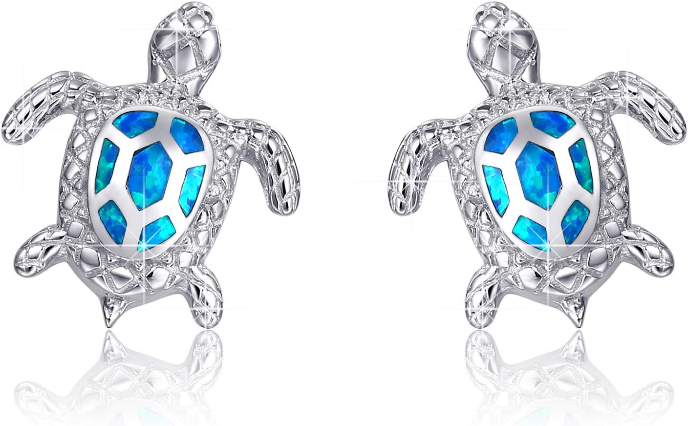 Sterling Silver Blue Opal Sea Turtle Stud Earrings Jewelry Gifts for Women, Hypoallergenic Stud Earrings