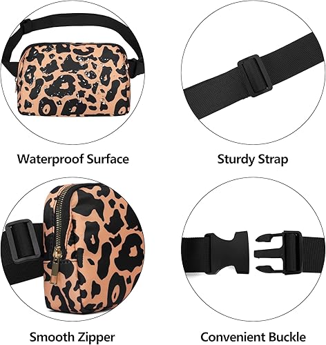 Miniatura 4 de VOROLO Riñonera para mujeres y hombres, bolsa cruzada con correa ajustable, Leopardo amarillo con cuerda, Talla única, 1 paquete con cuerda