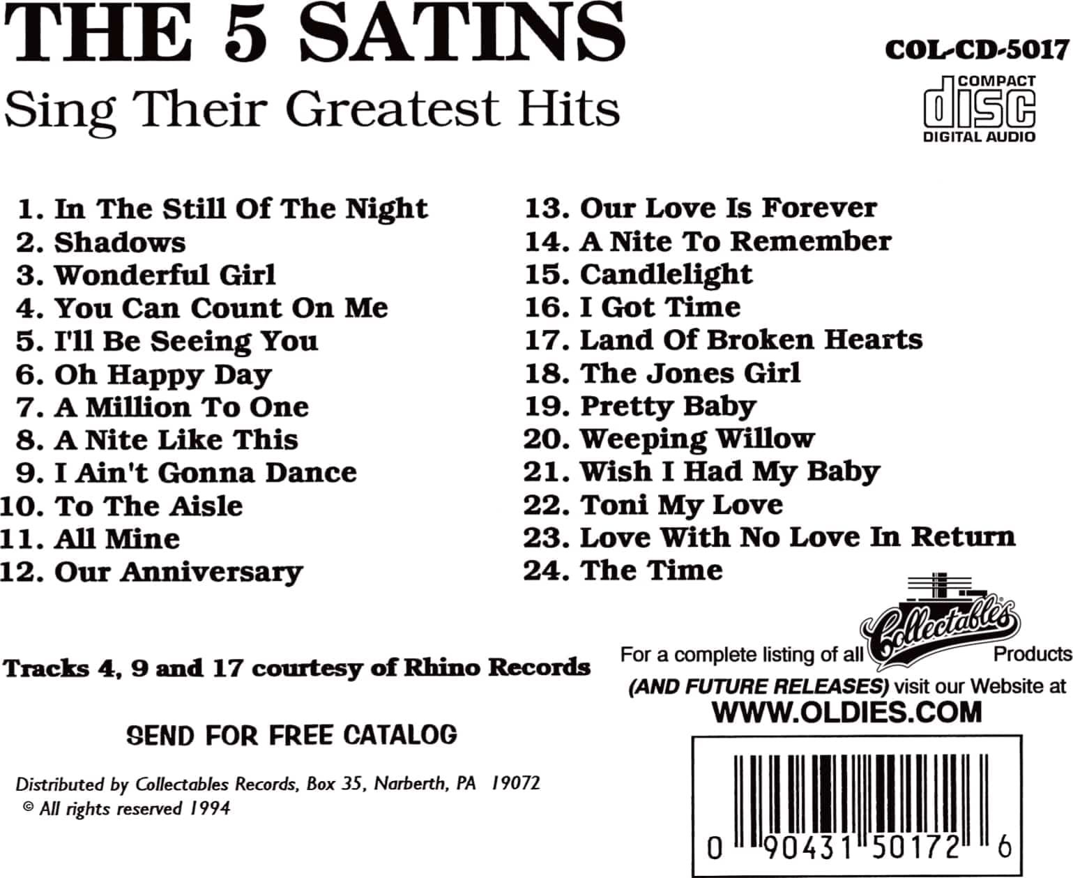 Five Satins Sing Their Greatest Hits