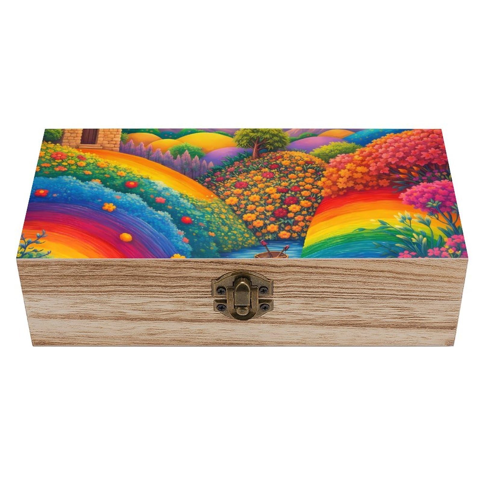 HLBSDM Red Cottage Landscape Art Wooden Storage Box