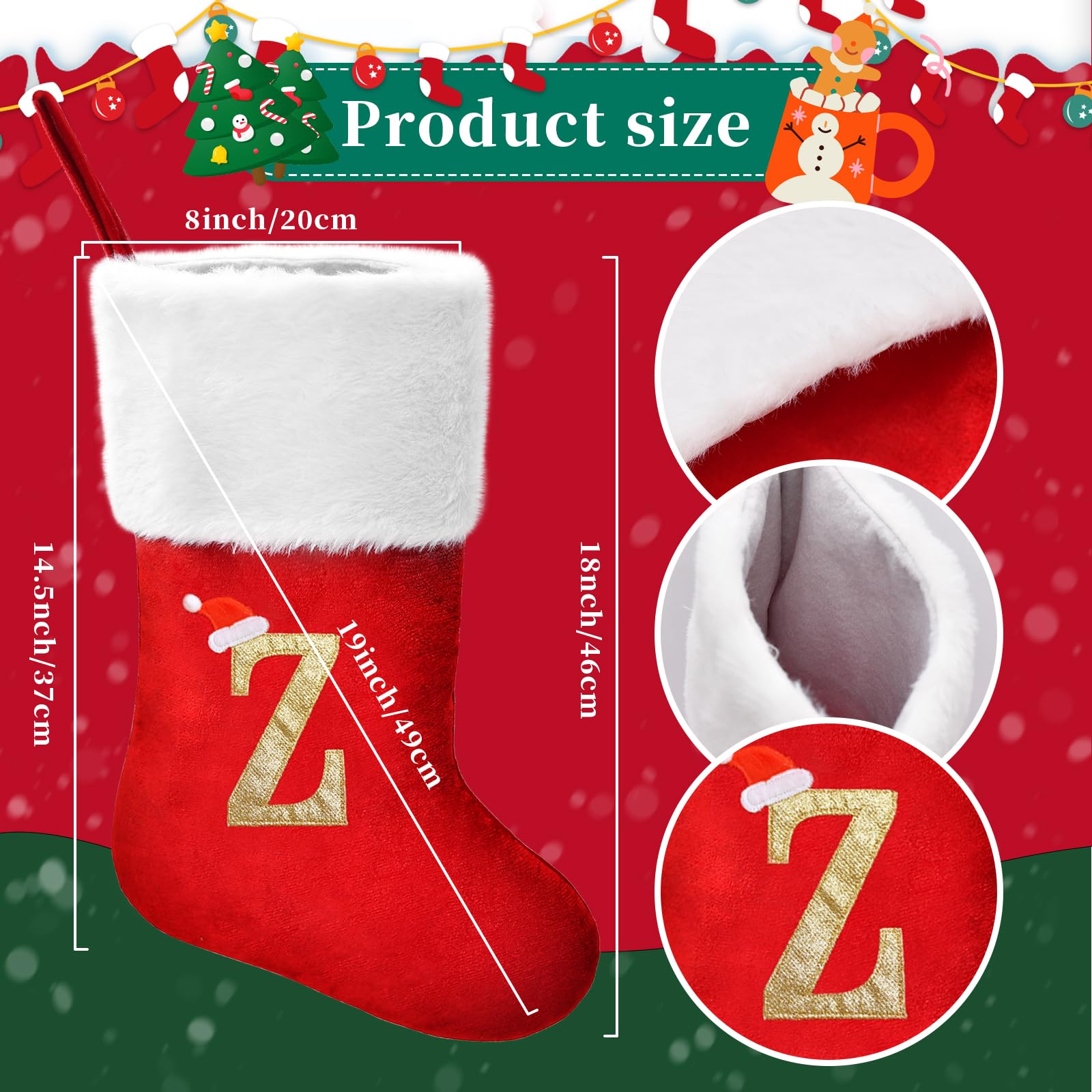Monogramm Weihnachtsstrümpfe 50,8cm - Schwarzer Samt Mit Plüschmanschette