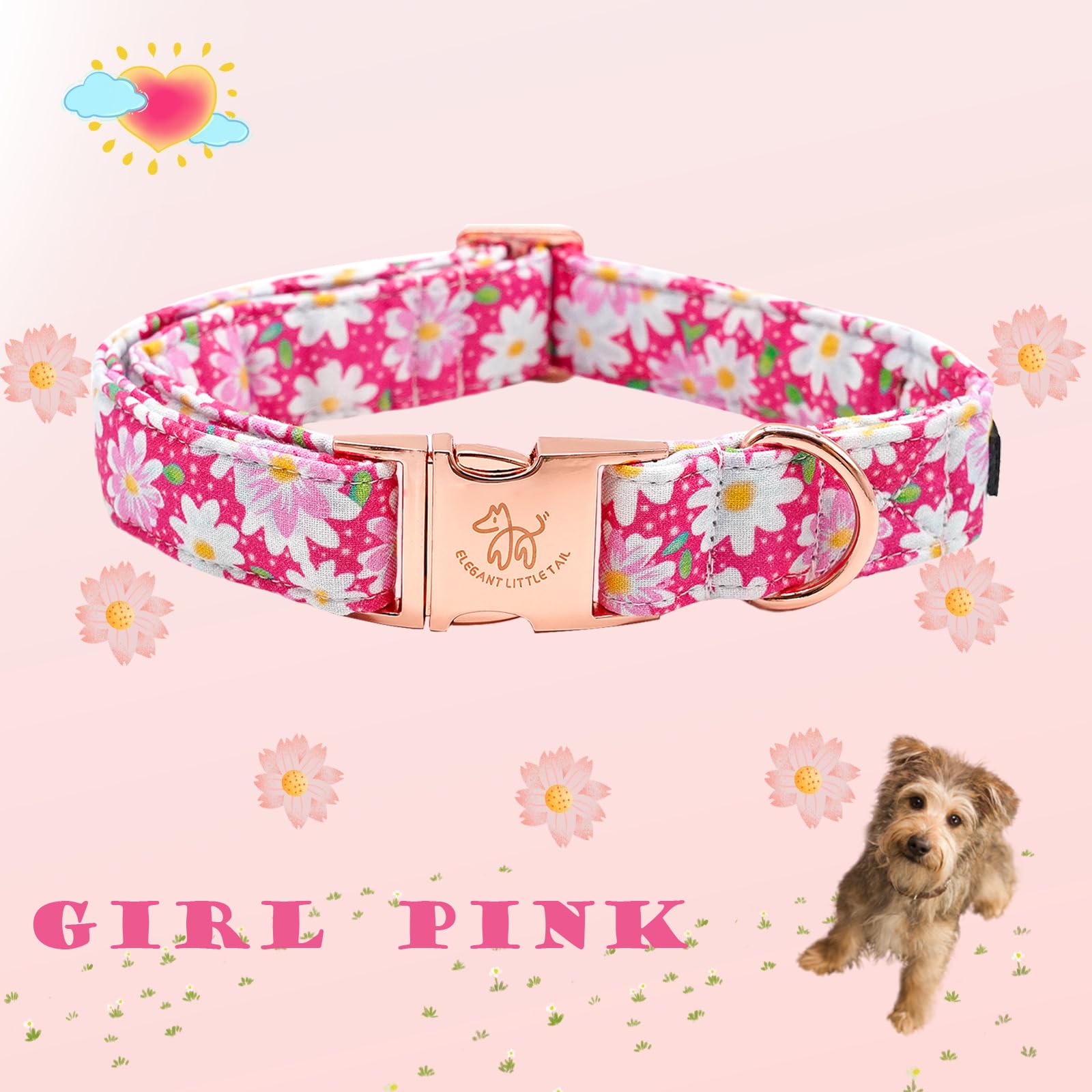 Elegant Little Tail Hundehalsband Mit Floralem Design | Verstellbar, Größe M (2,5 Cm Breit, 34,3–55,9 Cm) | Dunkelblaue Blume, Für Mittelgroße Hunde