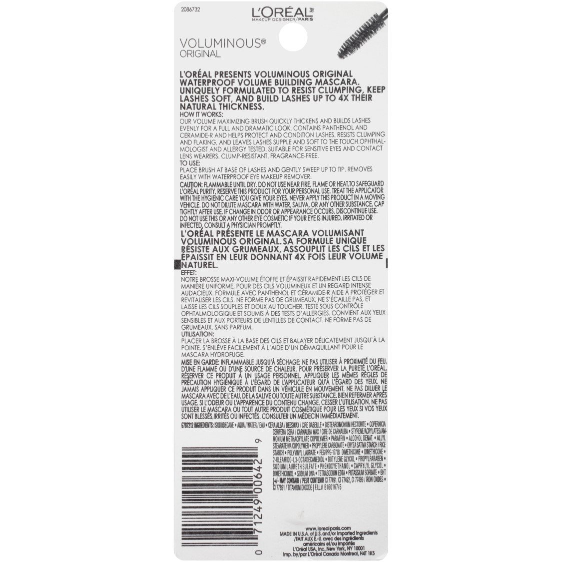 L'Oreal Paris Makeup Voluminous Original Volume Building Waterproof Mascara, Black Brown, 0.28 Fl Oz (Pack of 1) : Add On Items : Beauty & Personal Care