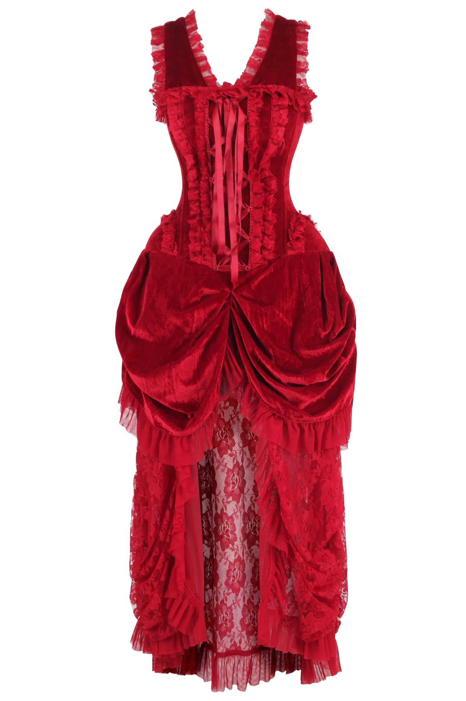 Daisy Corsets Womens Daisy Corsets Womens Steel Boned Dark Red Velvet Victorian Bustle Corset Bustier Dress