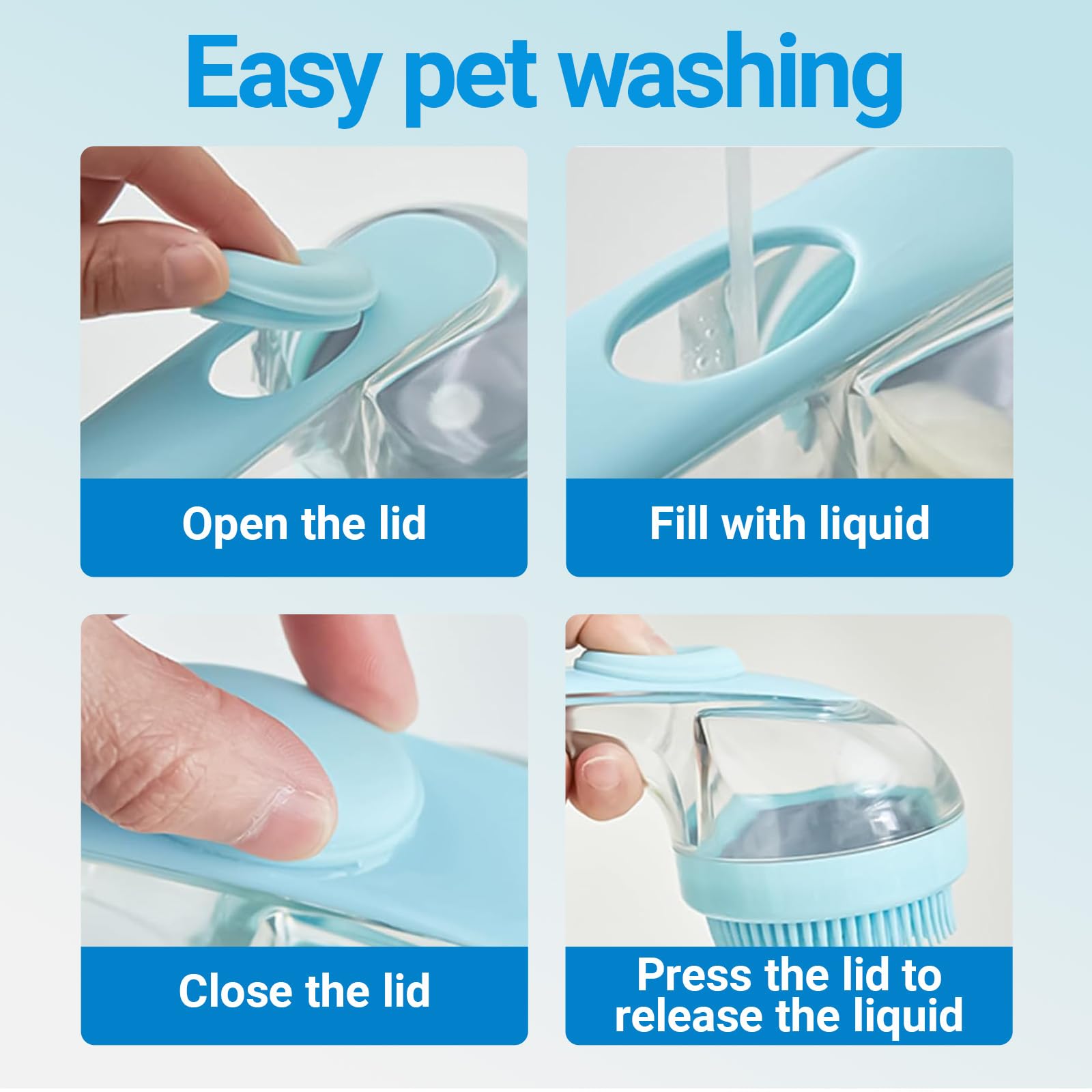 Pet Bath Brush, 2Pcs Dog Bath Brush 2 in 1 Dog Shampoo Brush with Built-in Soap Dispenser for Showering Long Short Haired Dogs Cats - image 8